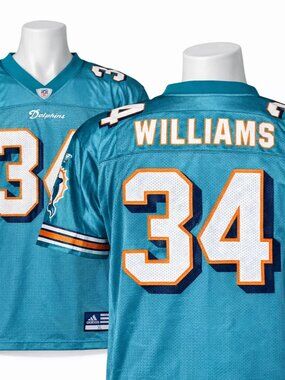 VTG Adidas Team Miami Dolphins Ricky Williams 34 Jersey Mens XL VERY RARE EUC